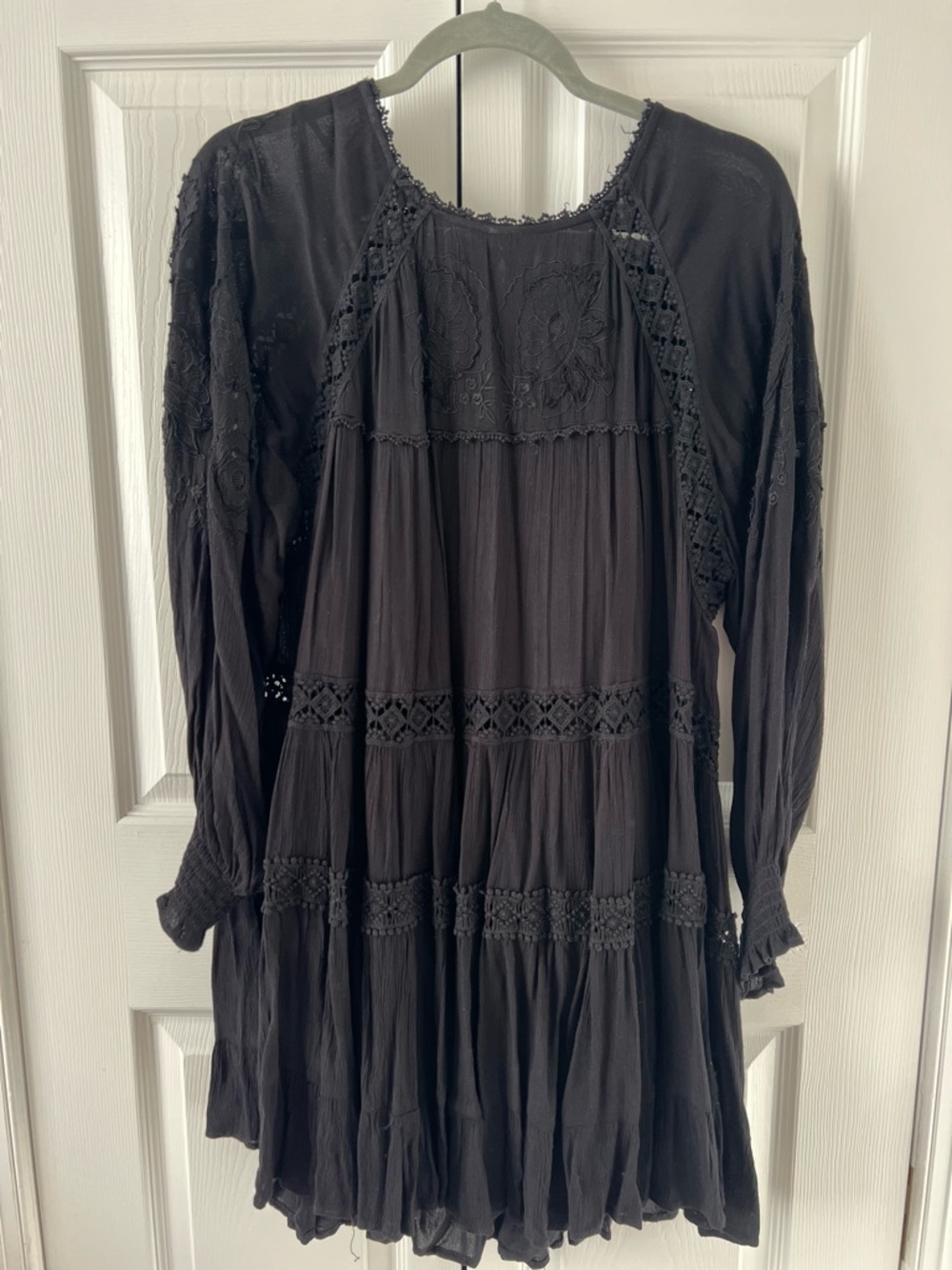 Free People Black Embroidered Peasant Top